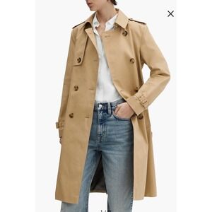 MANGO Classic Beige Trench Coat Double Breasted Belted Women's Size XXS